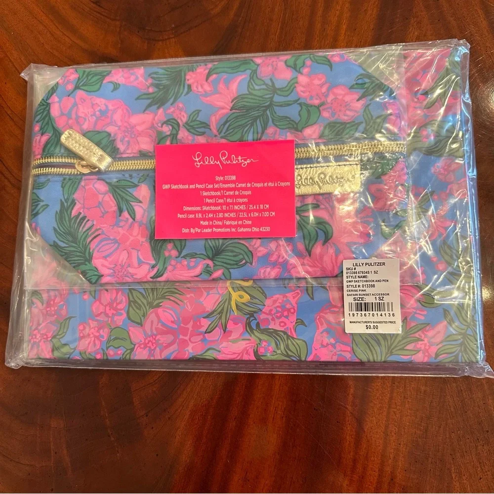 NWT Lilly Pulitzer Safari Sunset Sketchbook & Pencil Case